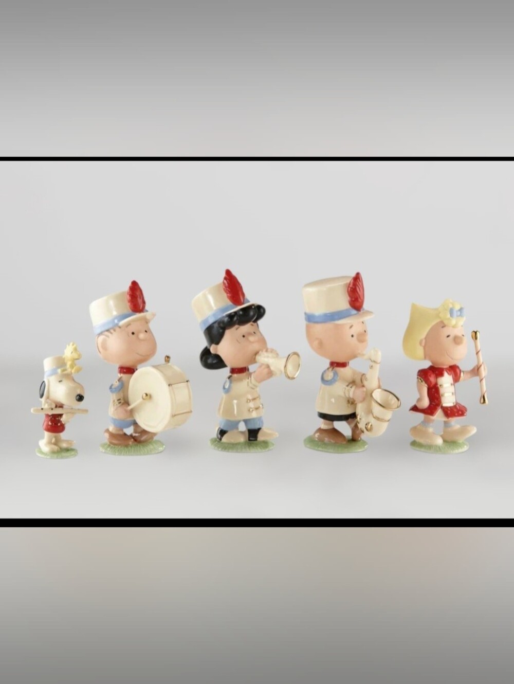 Lenox Peanuts Marching Band Figurine Set in Cream, Red, Blue